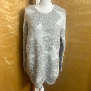 Show Me Your Mumu Grey Silver Leighanne Sweater Fuzzy Star Knit Oversized XS